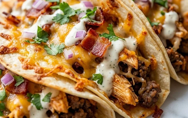 Baked Chicken Beef Bacon Ranch Tacos