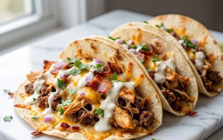 Baked Chicken Beef Bacon Ranch Tacos