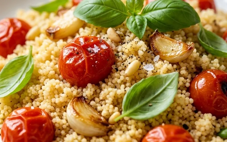 Healthy One-Pan Couscous With Garlic, Tomatoes And Basil