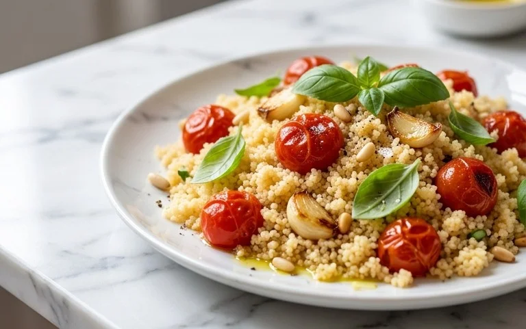 Healthy One-Pan Couscous With Garlic, Tomatoes And Basil