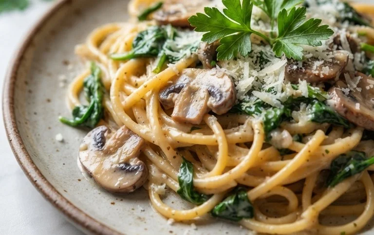 One-Pot Garlic Parmesan Pasta with Spinach and Mushrooms