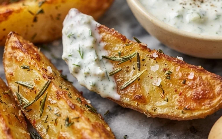 Kartoffelspalten mit Gurkendip