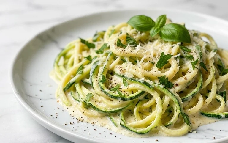Zucchini-Spaghetti in cremiger Sauce– Zoodles