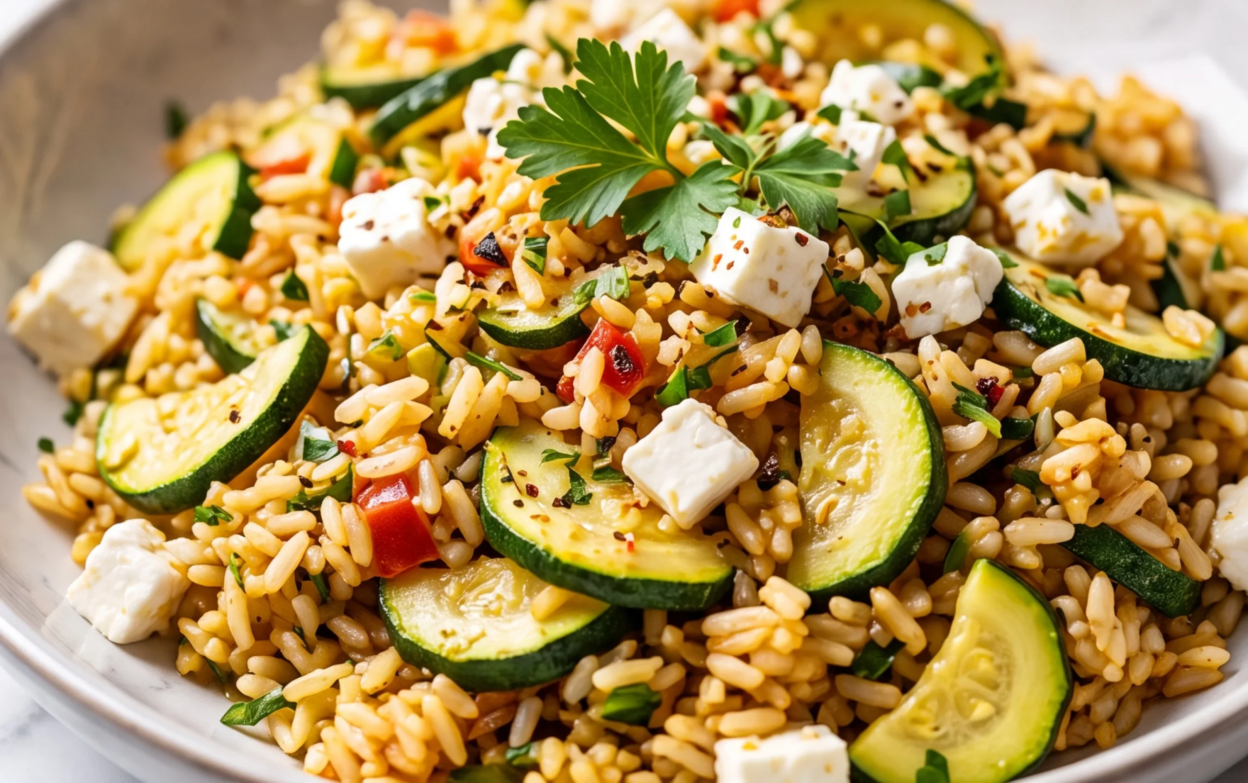 Zucchini-Reis-Pfanne mit Feta