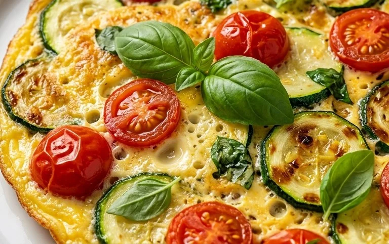 Zucchini-Omelett mit Tomaten und Basilikum