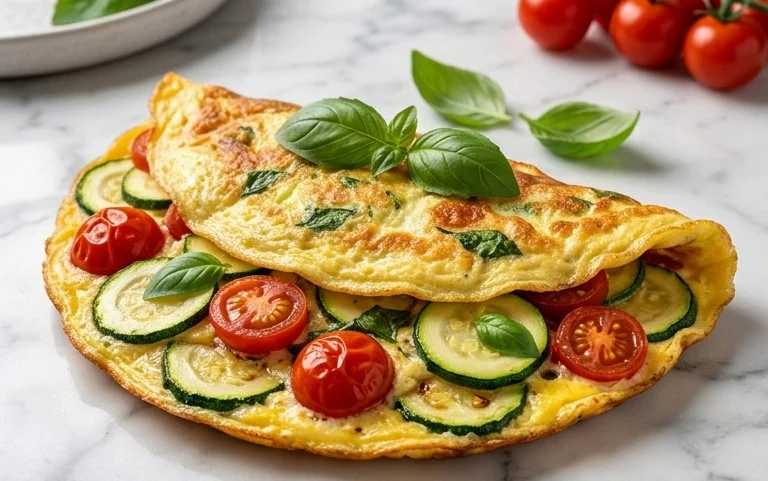 Zucchini-Omelett mit Tomaten und Basilikum