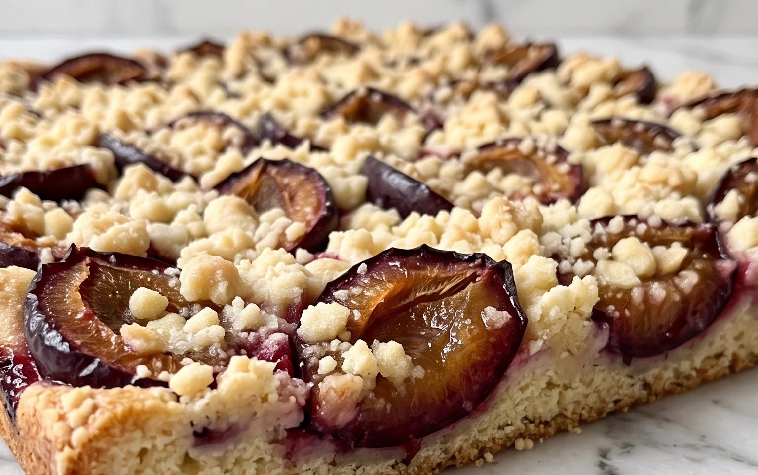 Pflaumenkuchen mit Streusel vom Blech (Quark-Öl-Teig)
