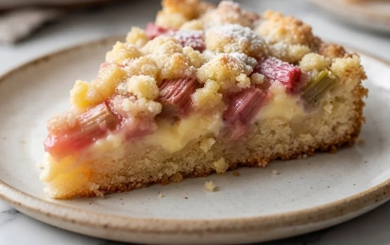 Rhabarberkuchen mit Pudding und Streuseln – wie von Oma