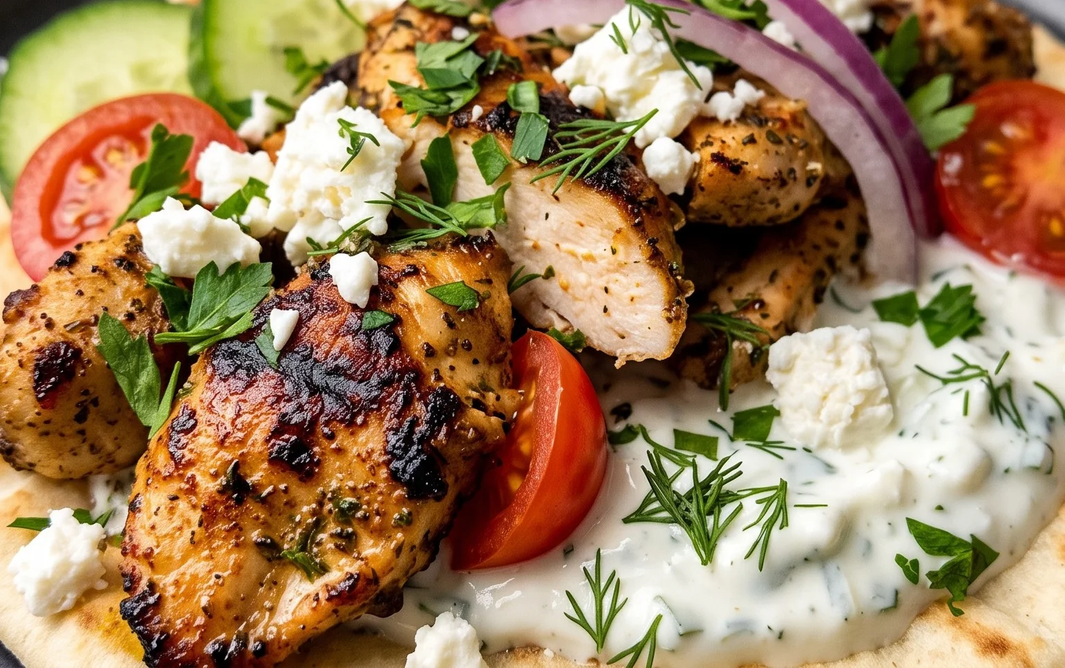 Mediterranes Hähnchen-Gyros mit Feta-Tzatziki genießen!