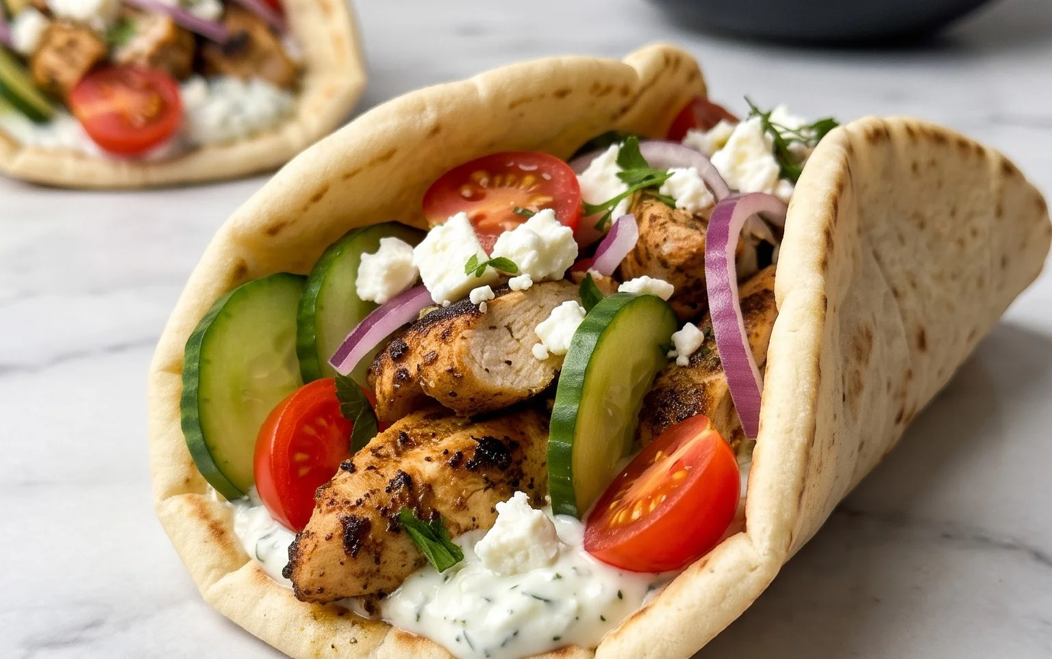 Mediterranes Hähnchen-Gyros mit Feta-Tzatziki genießen!