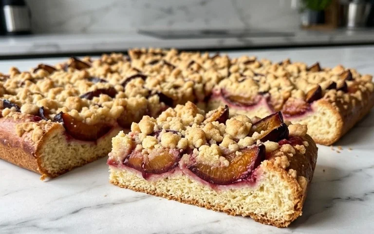 Rezept für Streusel-Pflaumenkuchen vom Blech mit Hefeteig