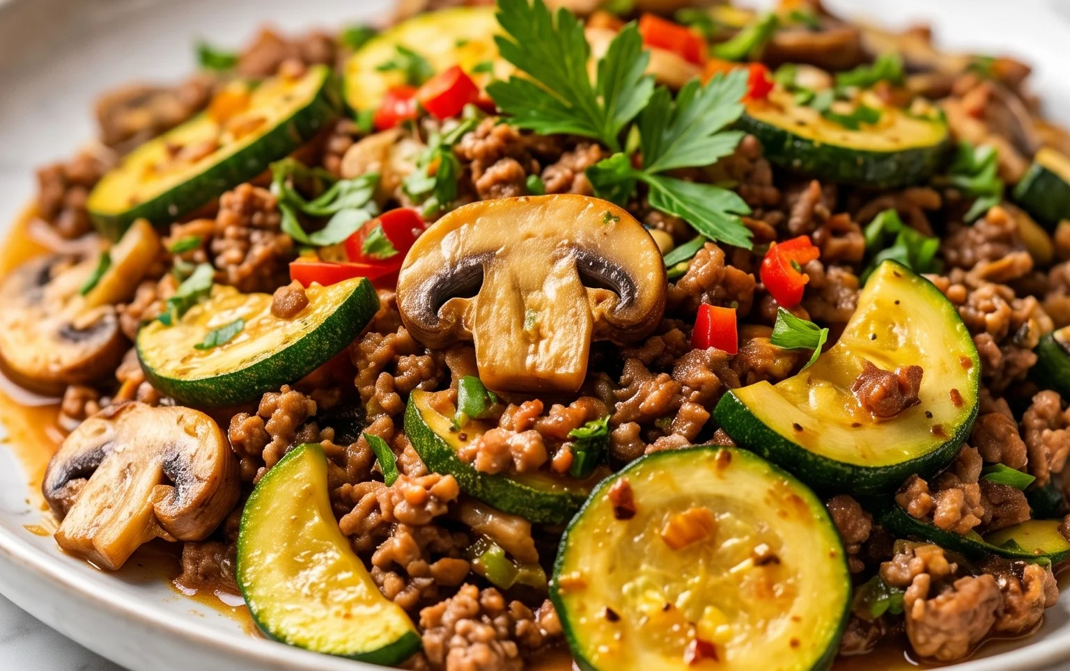 Zucchini-Cbeef hampignonpfanne