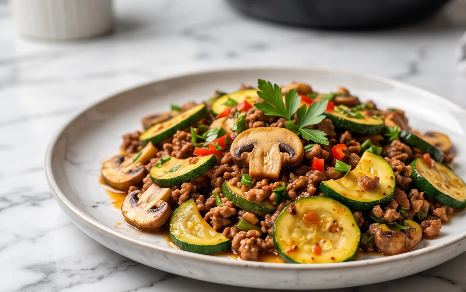 Zucchini-Cbeef hampignonpfanne