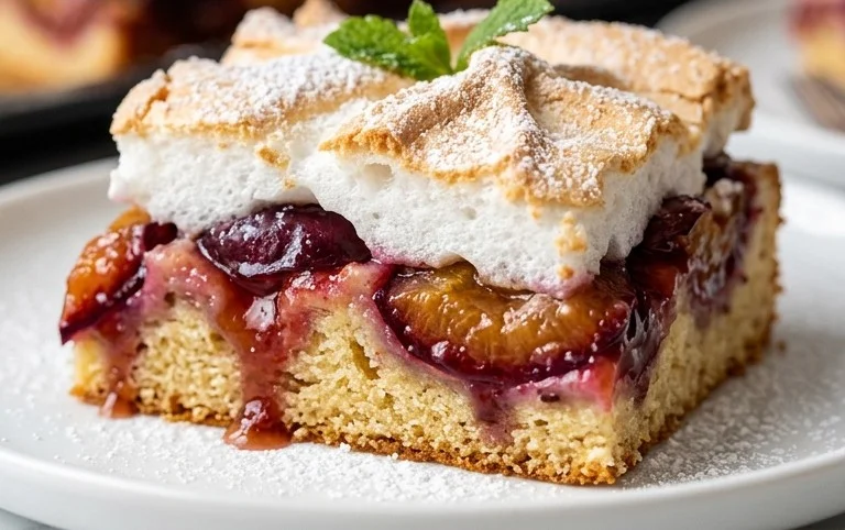 Polnischer Zwetschgen Kuchen vom Blech mit Baiser