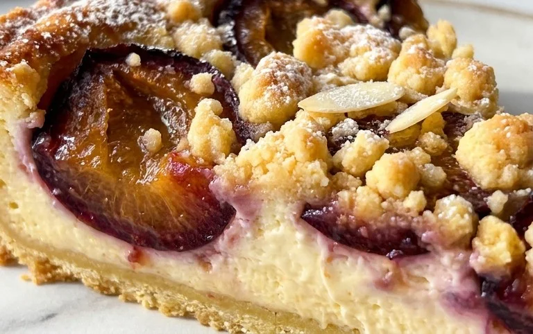 Zwetschgen-Käsekuchen - mit Mürbeteigboden & Streusel