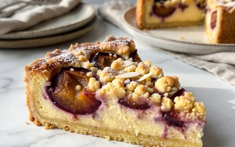 Zwetschgen-Käsekuchen - mit Mürbeteigboden & Streusel